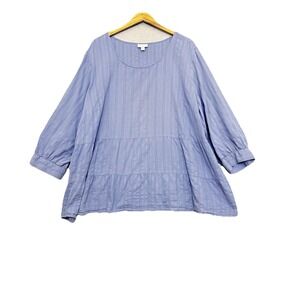 J. Jill Top Size 4X Gauzy Tunic Blue Popover Boho Tiered Beachy Lagom Gypsy
